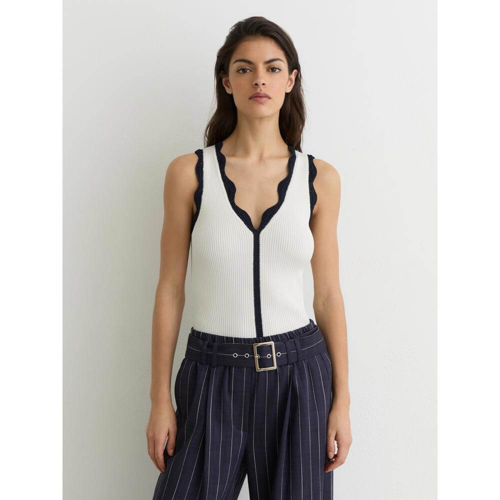 REISS Freya Scallop-Trim Rib-Knit Vest